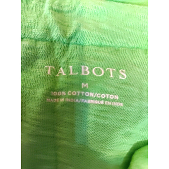 Talbot's Women's T Shirt Green Size Medium Snowball Trim V Neck Short Sleeve - Picture 5 of 6
